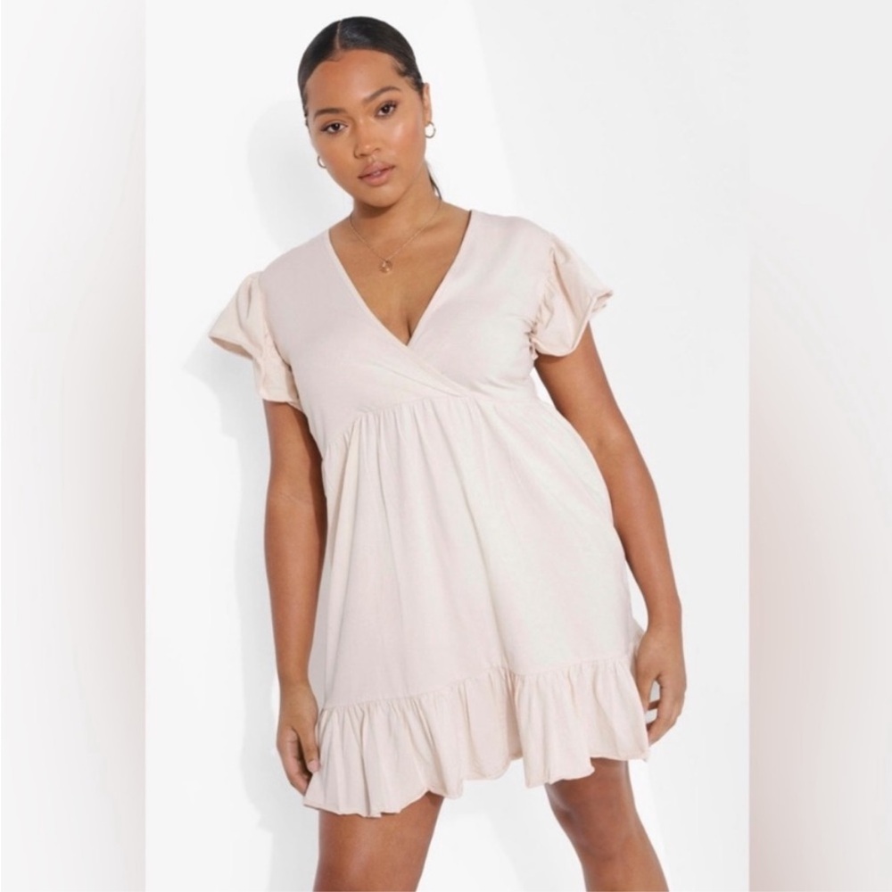 Soft V-Neck Ruffle Hem Mini Dress - Blush